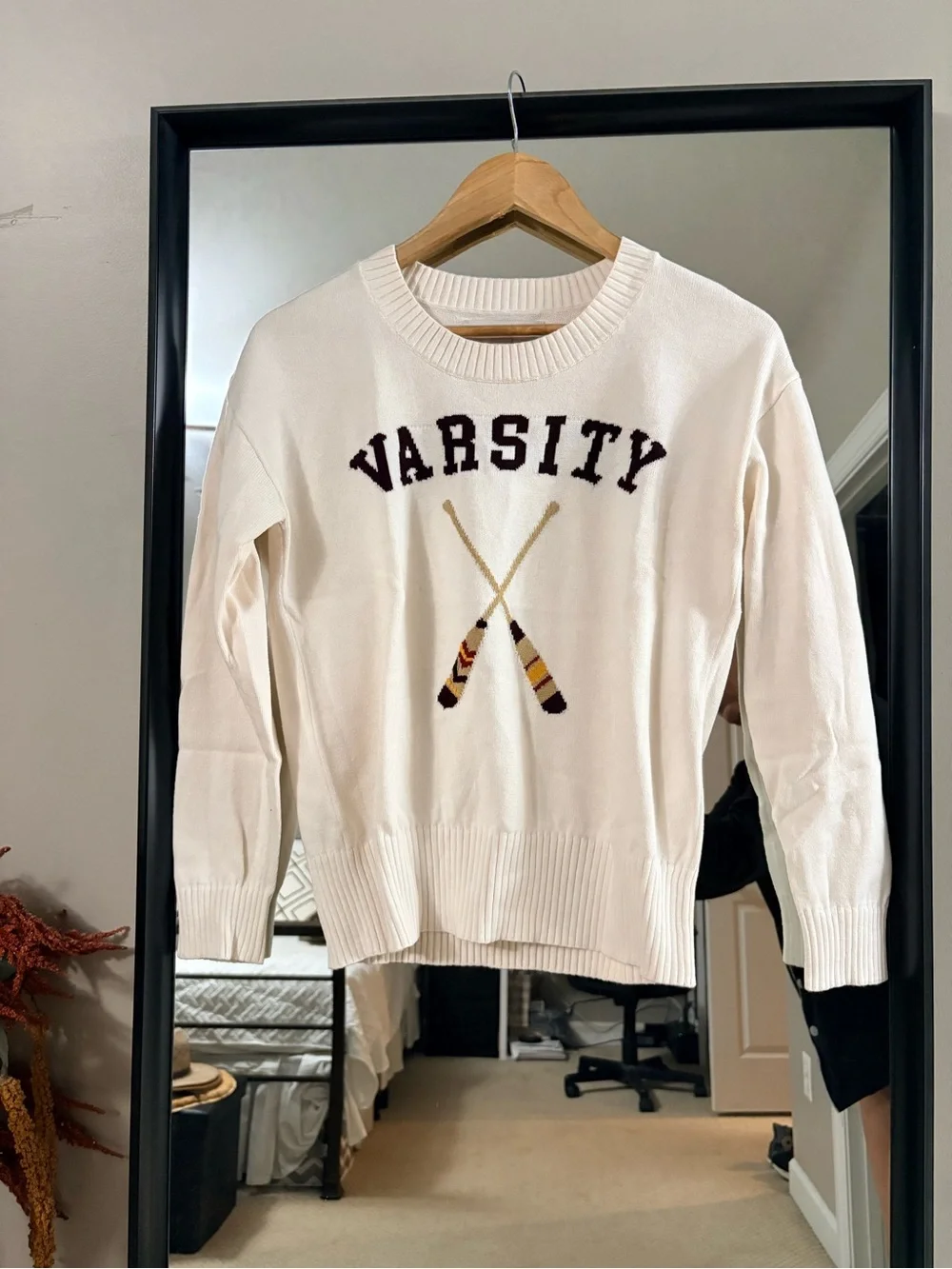 LOFT Varsity Crewneck Sweater in Cream